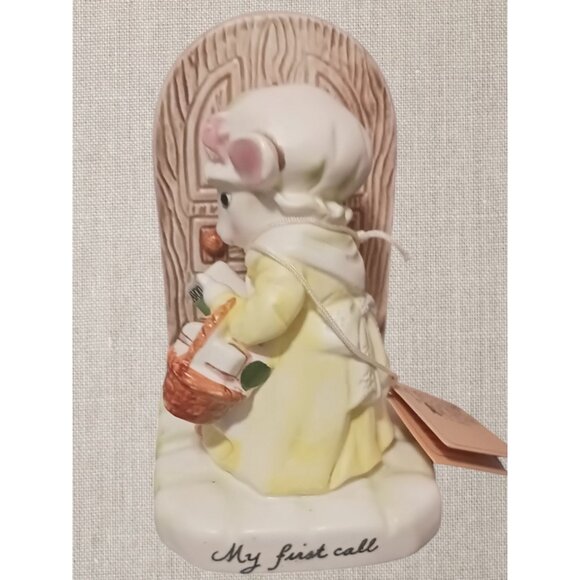 Avon Precious Moments &quot;My First Call&quot; Ceramic Figurine Mouse With Bask - Picture 3 of 6